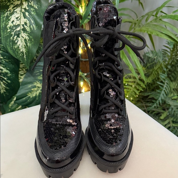 Cape Robbin Black Sequin Lace-Up Boots - Picture 3 of 8